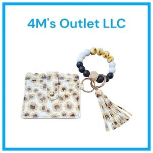 Sunflower Print Card Holder with Beaded Keychain